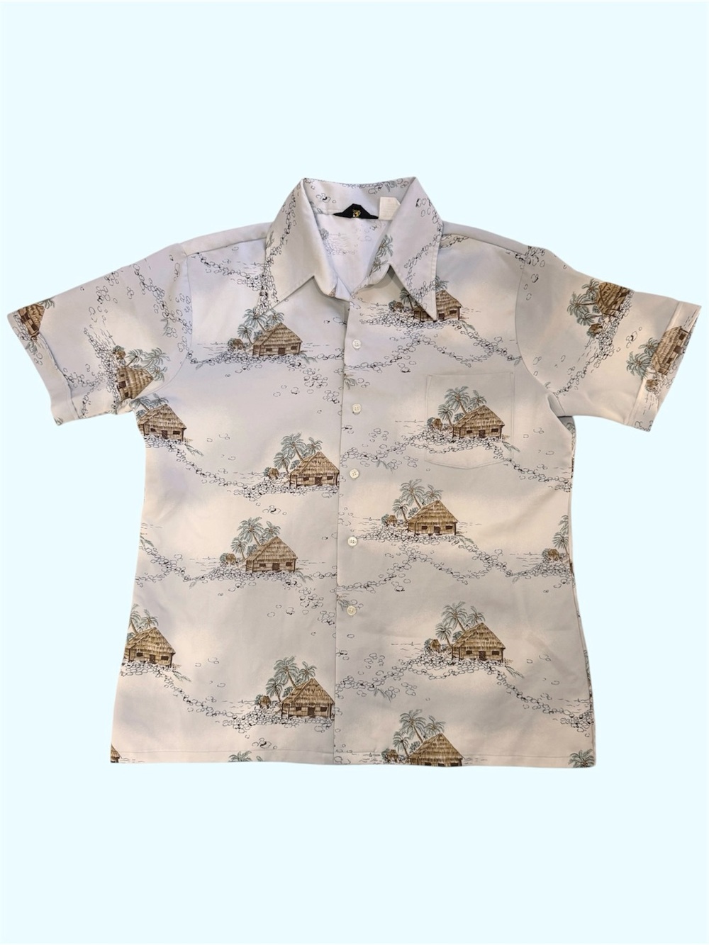 Vintage 70s Lancer Button Down Shirt Hut Palm Trees AOP All Over Print XL